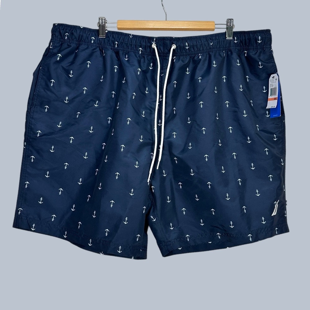 Nautica Mens Swim Trunks 3XL Navy Blue Anchor Print Quick Dry Board Shorts NWT